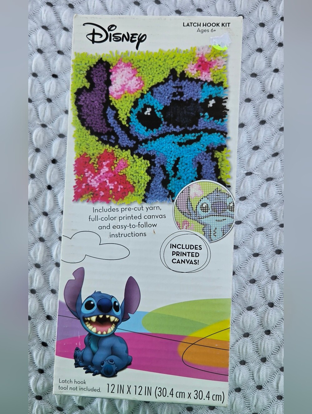 Disney Latch Hook Kit - Blue Stitch Floral Design, 12×12"